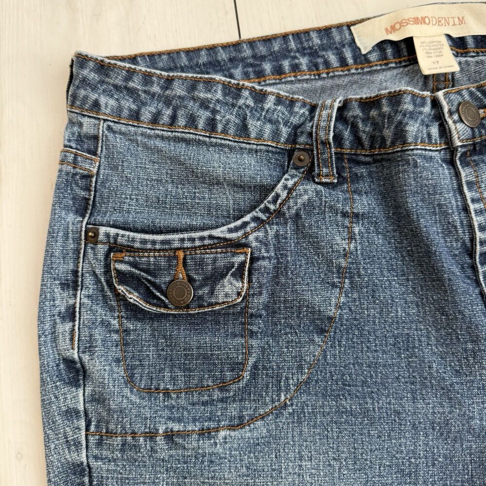 VTG MOSSIMO Jeans Womens 17 Low Rise Flare Dark Wash Coin Pocket Retro Y2K - Picture 4 of 9
